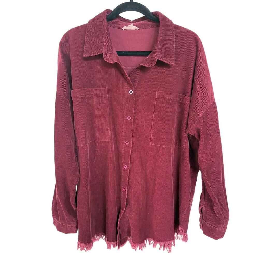 Corduroy Burgundy Velvety Shacket Raw Hem Alternative Grunge Barn Medium